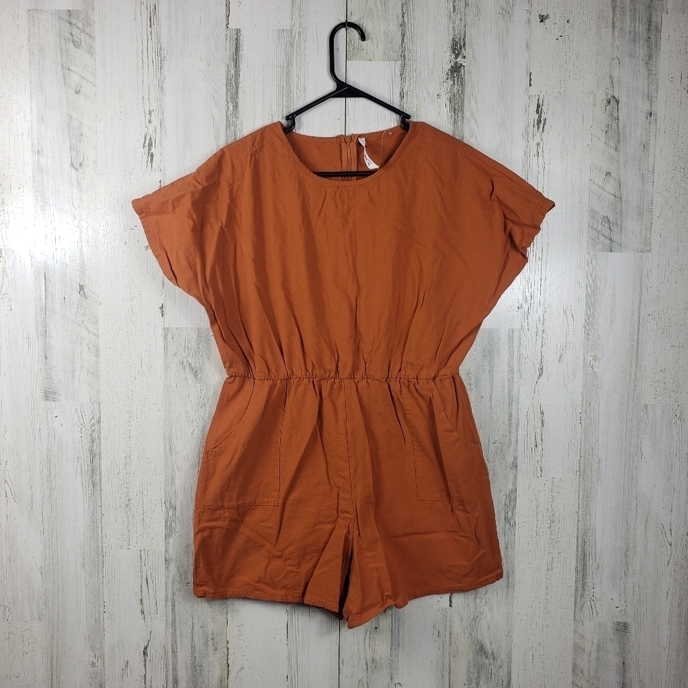 Patpat burnt orange short sleeve romper with pockets women's size XL